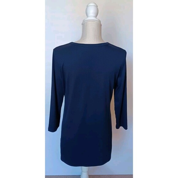 Karen Scott Size S Navy Blue Longline Top w/Stud Detail and Split Neck Design - Picture 4 of 9